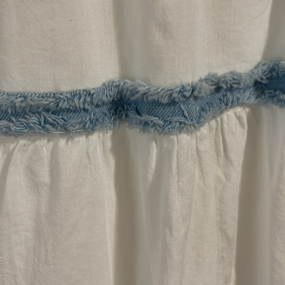 SOLD - Sexy Frayed Denim and White Cotton Sundress - Picture 9 of 12